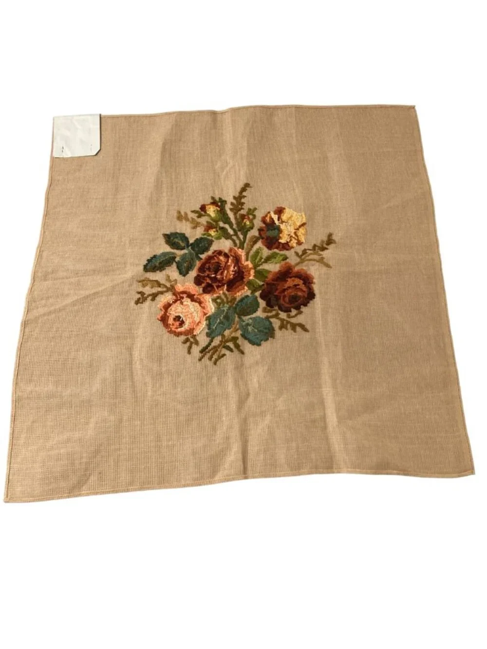 Vintage Madeira Needlepoint Tapestry Canvas Floral Bouquet Preworked 27x27